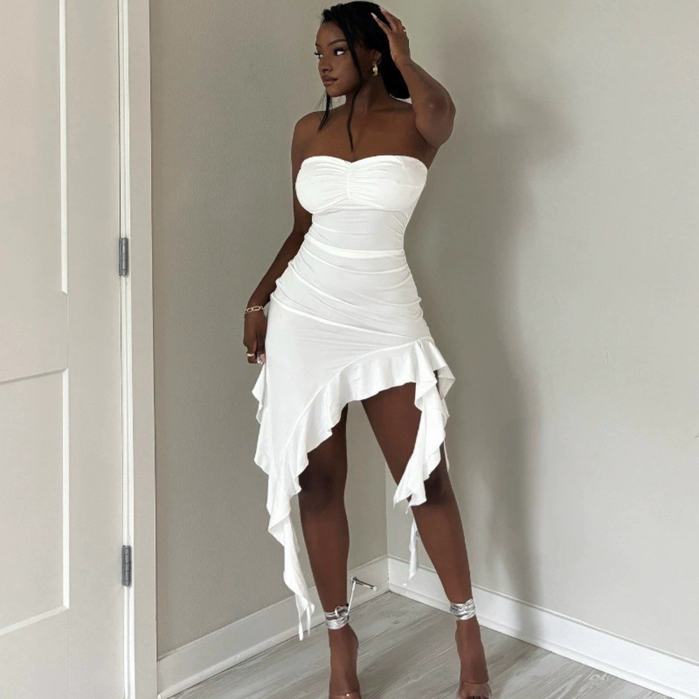 ZARA Summer Fashion Strapless Slim Fit Ruffle Dress